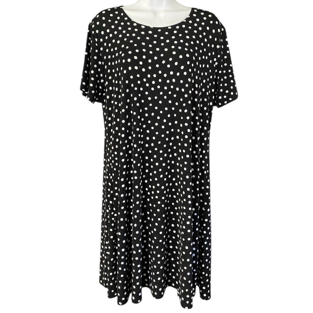 JoStar Polka Dot T-Shirt Dress L Made USA Stretchy Relaxed Fit Lounge Casual